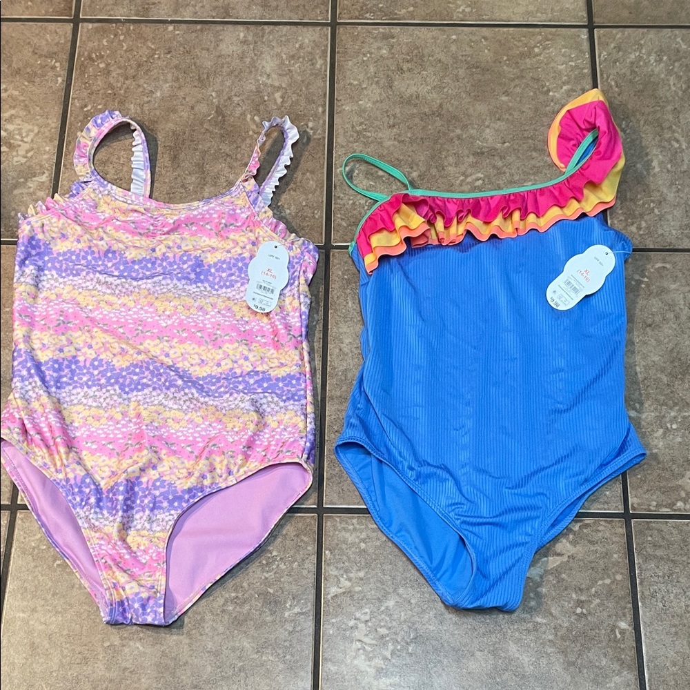 wonder nation Girls One-Piece Swimsuit Set - Blue, Pink, Purple, Yellow